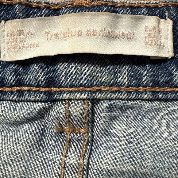 Zara Trafaluc denim Distressed skirt 8 Distressed sequence Floral Appliqué Patch - Picture 5 of 7